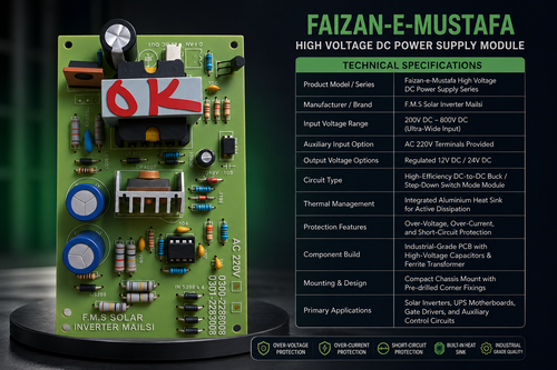 Faizan-e-Mustafa High Voltage DC Power Supply (200V–800V DC to 12V/24V DC)