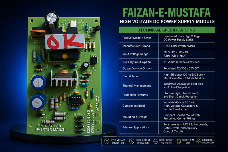 Faizan-e-Mustafa High Voltage DC Power Supply (200V–800V DC to 12V/24V DC)